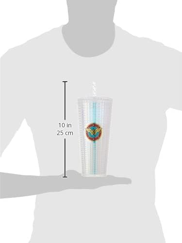 Wonder Woman Diamond Studded Tumbler with Straw, Double Wall Insulated, 20 oz