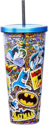 Batman Glitter Filled Acrylic Tumbler with Straw, Double Wall Insulated, 32 oz