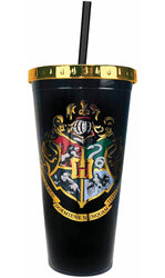 Harry Potter Hogwarts Crest Foil Cup with Straw, 20 oz, Black