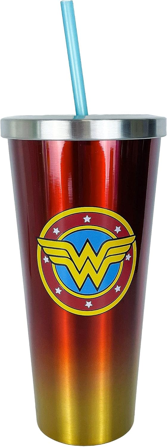 Wonder Woman Stainless Steel Travel Cup with Straw, 24oz.
