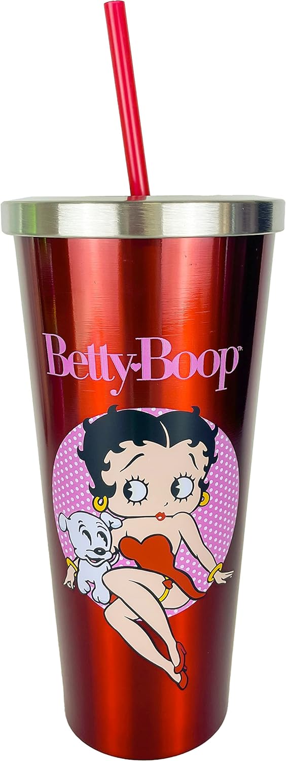 Betty Boop Stainless Steel Travel Cup with Straw, 24oz.