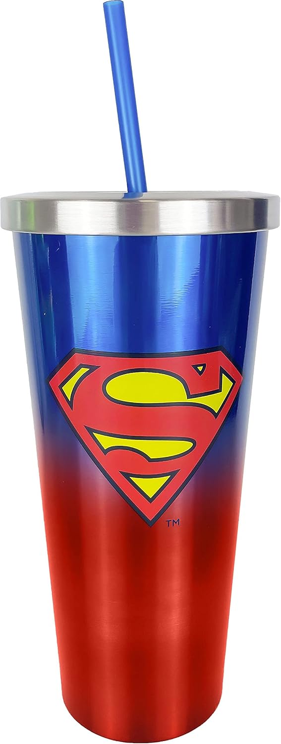 Superman Stainless Steel Travel Cup with Straw, 24oz.