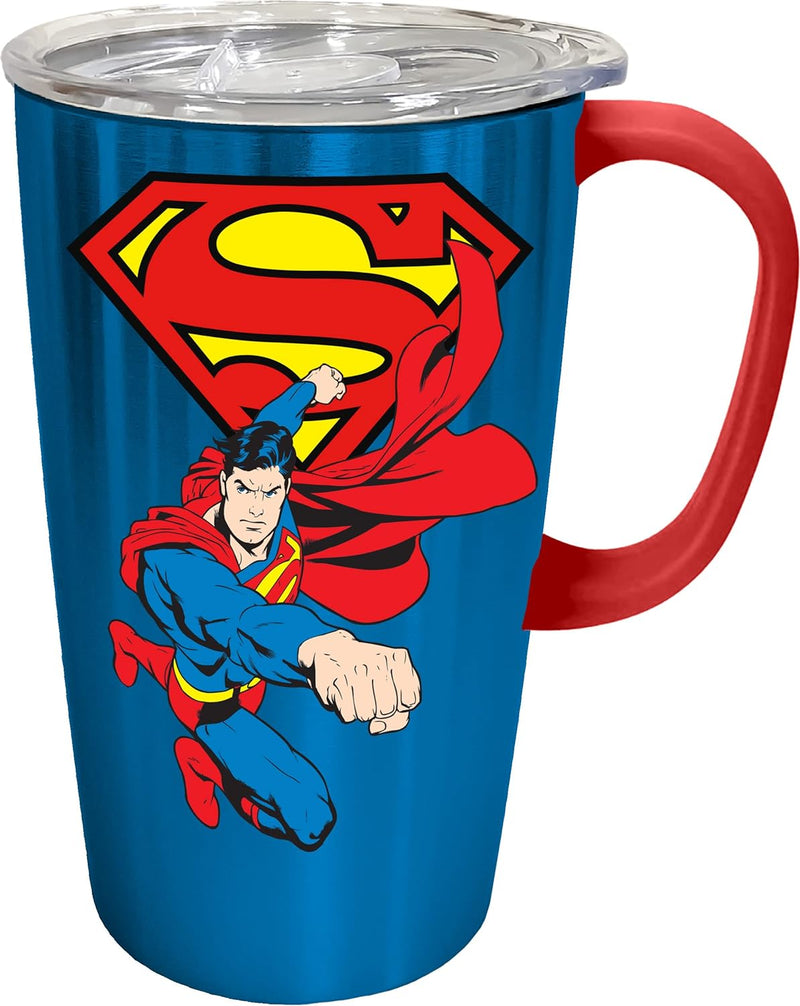Superman Insulated Stainless Steel Travel Mug with Handle, 18oz, Blue
