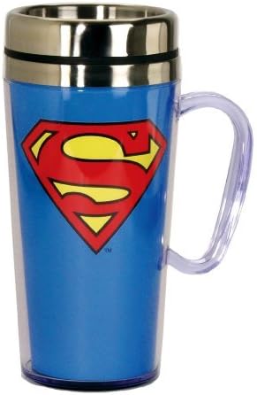 Superman Insulated Travel Mug with Handle, 15oz, Blue