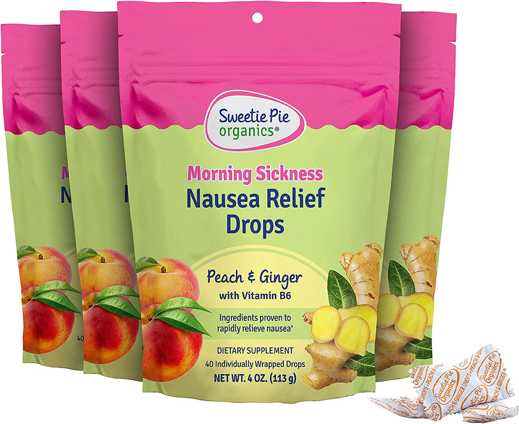 Sweetie Pie Organics Morning Sickness Nausea Relief Drops, Peach & Ginger, 4 oz, 4 Pack