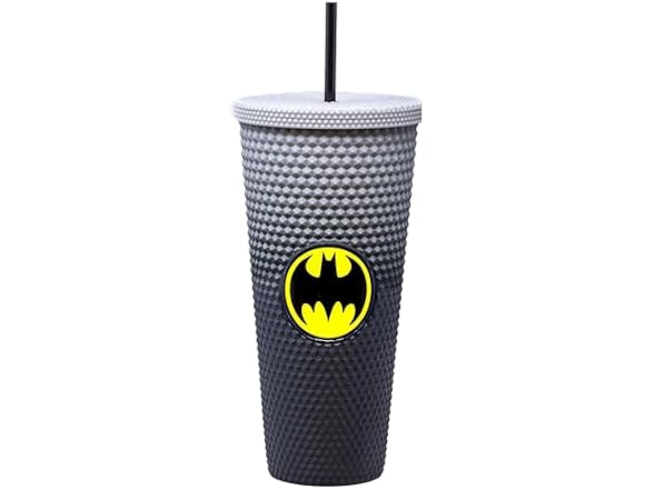 Batman Diamond Acrylic Studded Tumbler with Straw, Double Wall Insulated, 32 oz