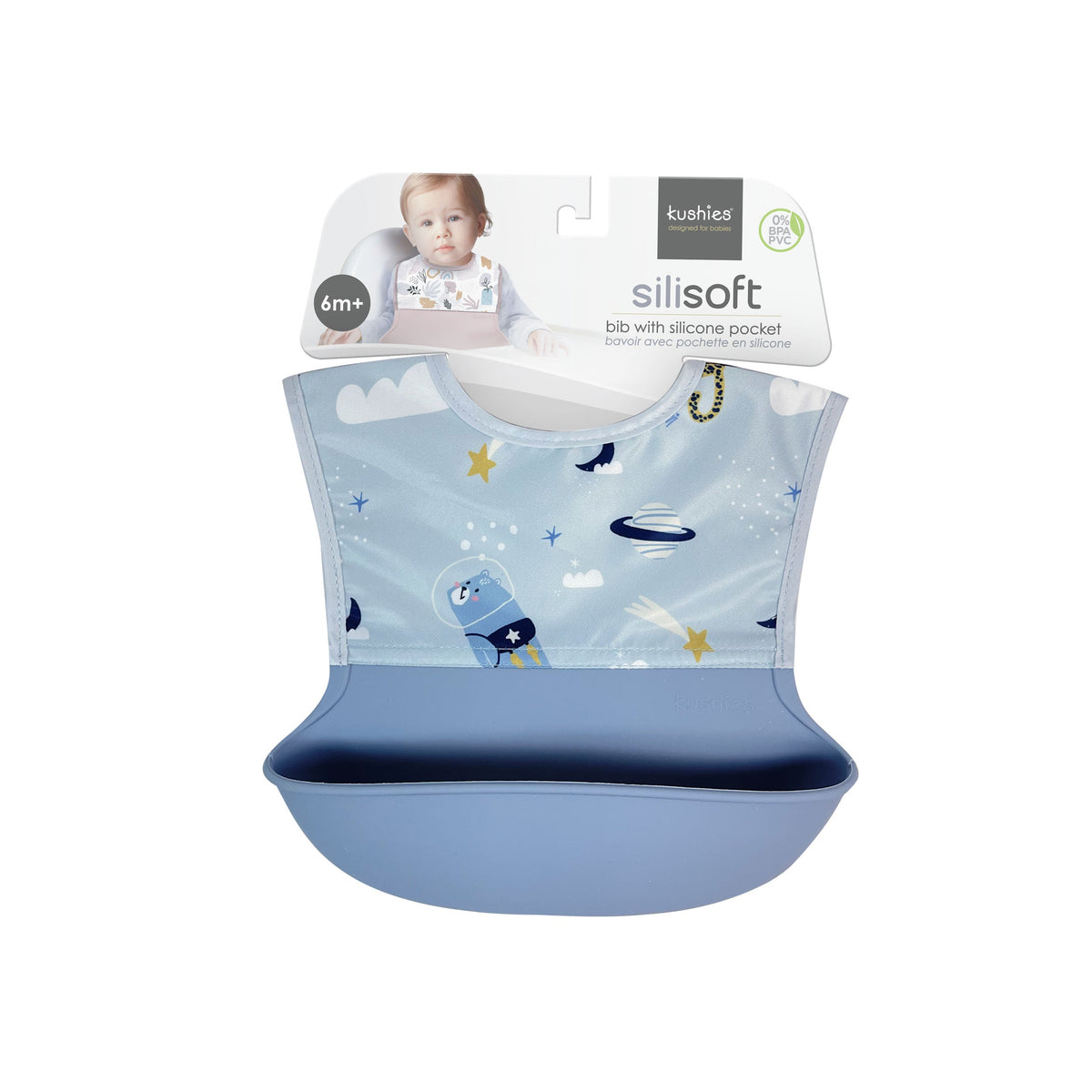 Kushies Silisoft Bib, Waterproof Top with Soft Silicone catch all pocket for Babies and Toddlers - view 3