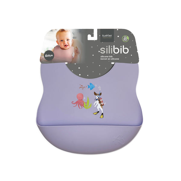 Kushies Soft Silicone Waterproof Bib with catch all pocket, Purple - view 2