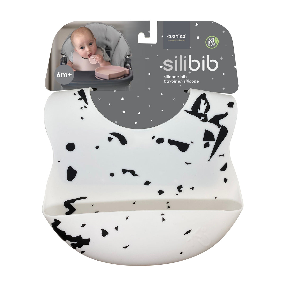 Kushies Soft Silicone Waterproof Bib with catch all pocket, White - view 3