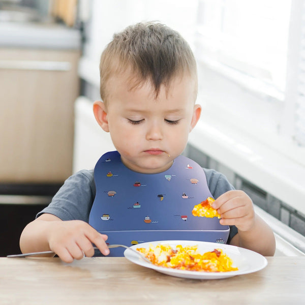 Kushies Soft Silicone Waterproof Bib with catch all pocket, Blue - view 2