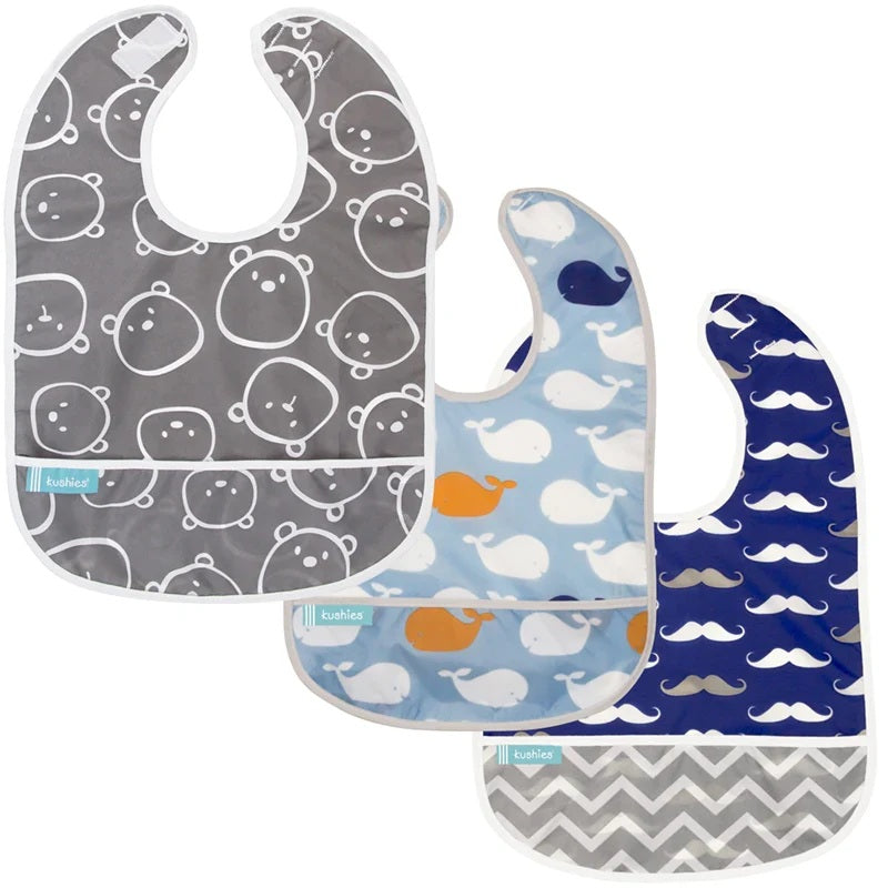 Kushies Cleanbib 3 Pack Boy Blue whale Bear