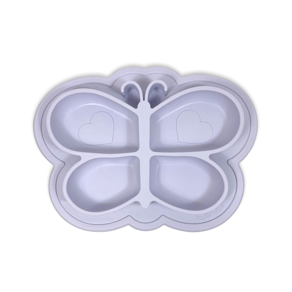 Kushies Silicone Divided Suction Plate, Unbreakable, Microwave Safe, Purple Butterfly