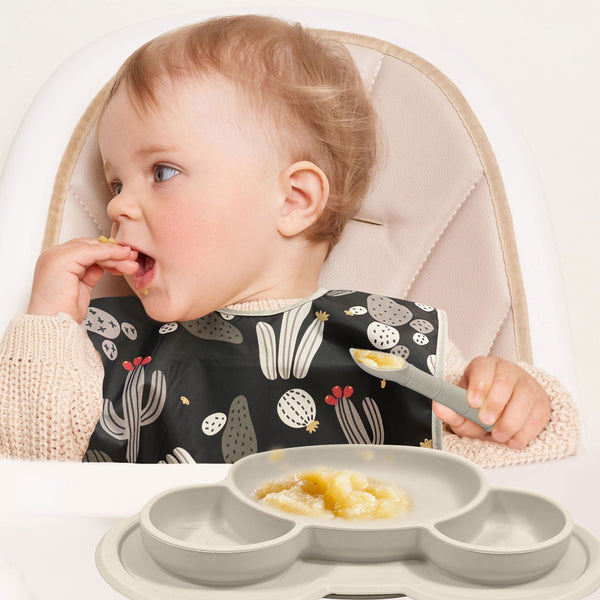 Kushies Silicone Divided Suction Plate, Unbreakable, Microwave Safe, Brown Bear - view 2