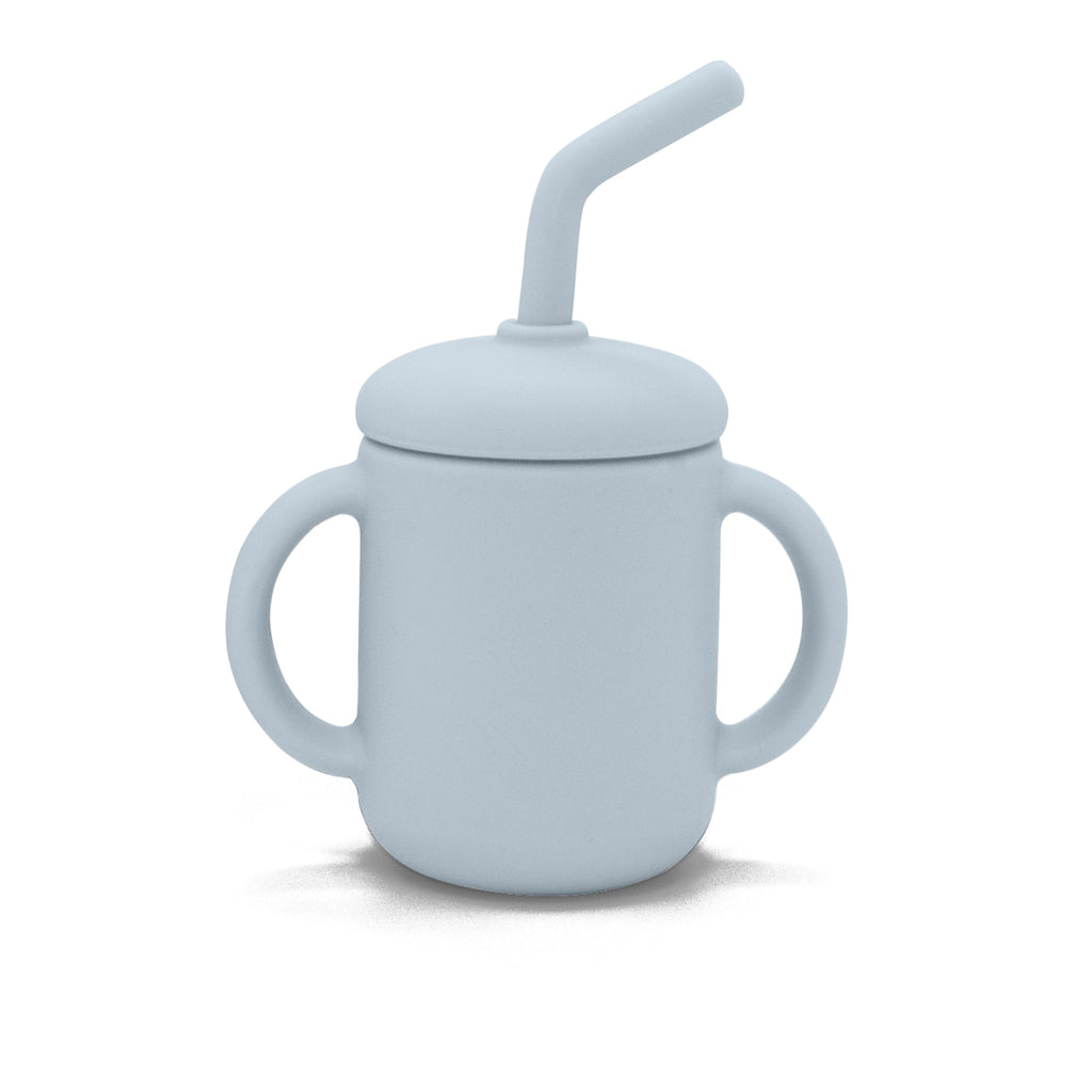 Kushies Silicone Sippy Cup with Double Handles & Angled Straw - Blue