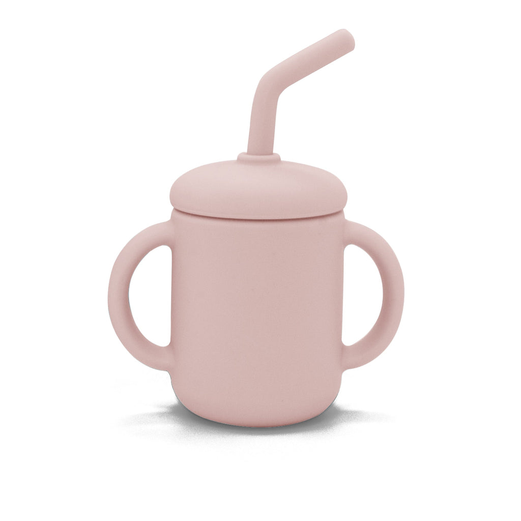 Kushies Silicone Sippy Cup with Double Handles & Angled Straw - Pink