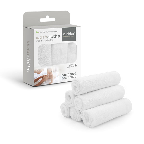 Kushies Bamboo Cotton Wash Cloths/Towels for sensitive skin, 6 Pack, White - view 2