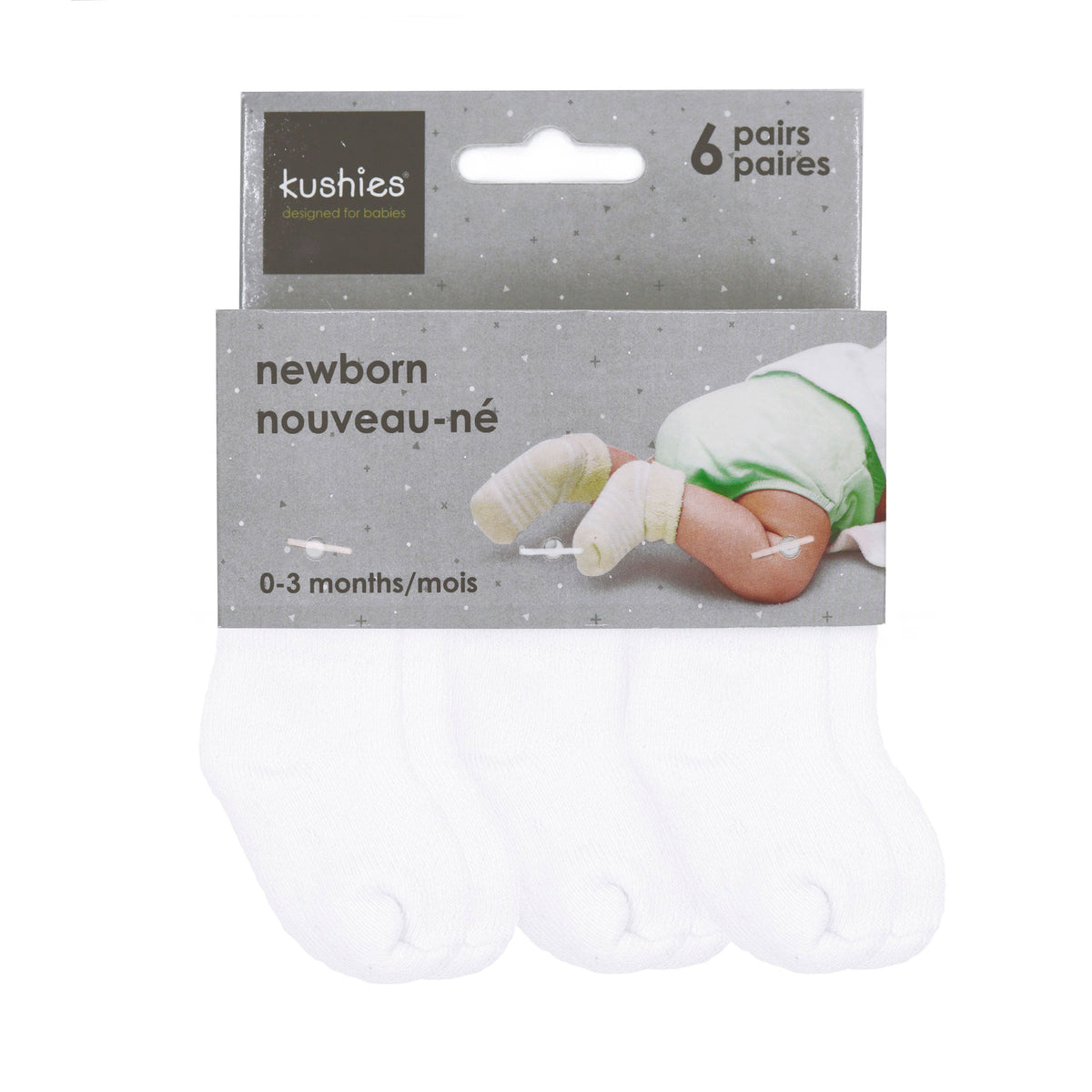 Kushies Newborn Terry Socks, 6 pack, White - view 3