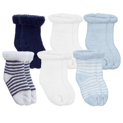 Kushies Newborn Terry Socks, 6 pack, Blue