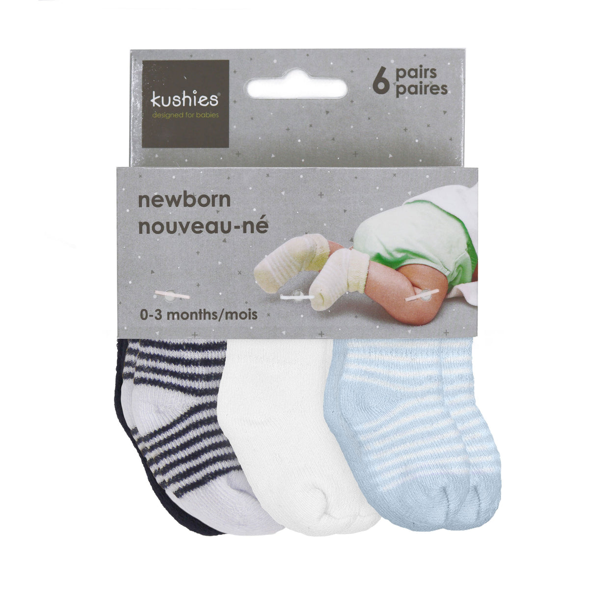 Kushies Newborn Terry Socks, 6 pack, Blue - view 3