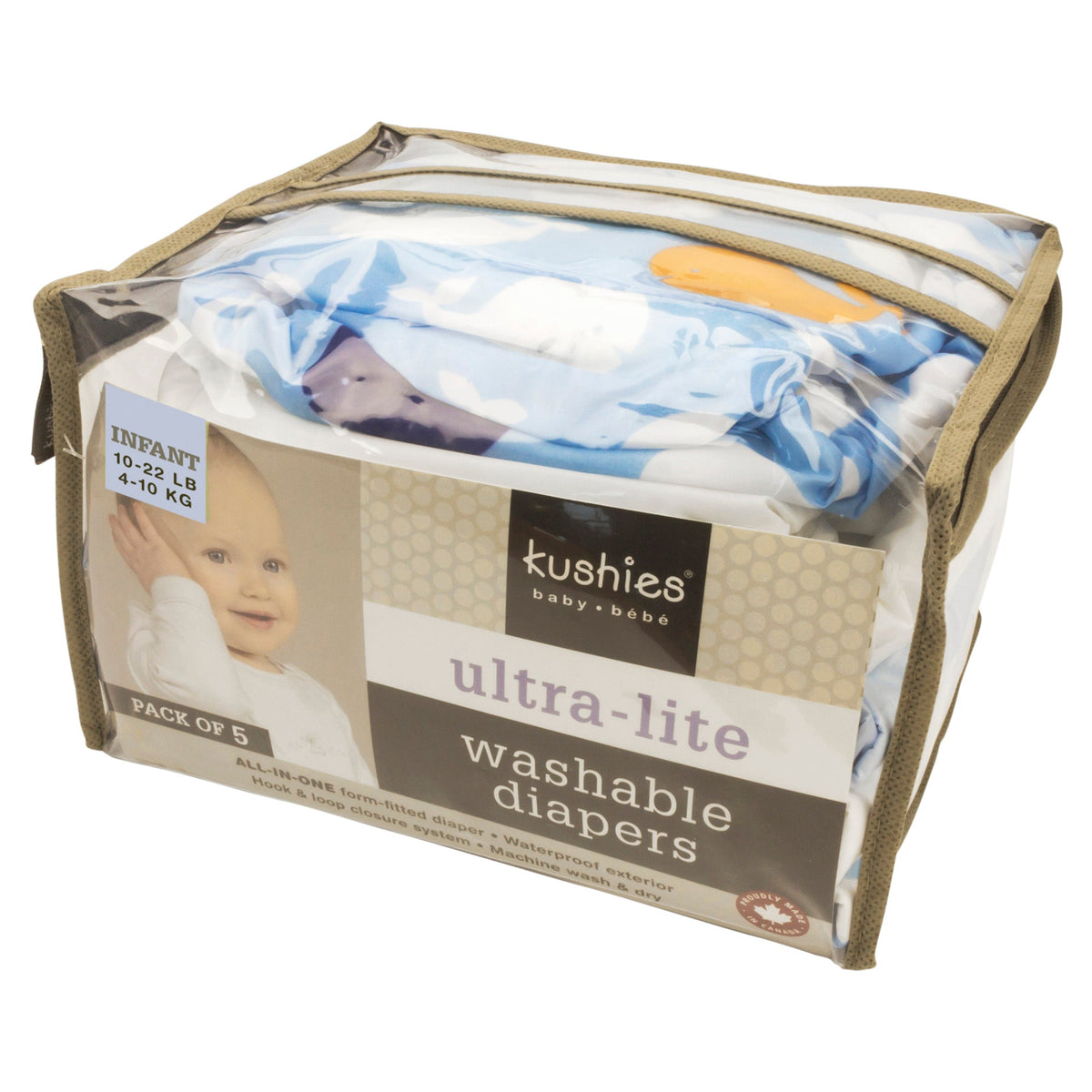 Kushies Ultra Lite Reusable Diapers, 5 Pack, Boys