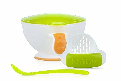 Nuby Garden Fresh Mash N' Feed Bowl with Spoon and Food Masher (White/Green)