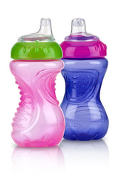 Nuby No Spill Click-it Grip n Sip cup, 2 pack, Pink and Purple