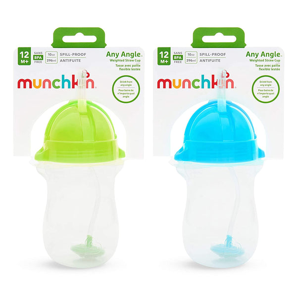 Munchkin Click Lock Any Angle Weighted Straw Cup, 10 Ounce, 2 Count, Blue/Green