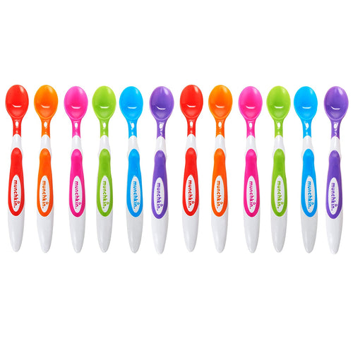 Munchkin 3 Pack Stay Put Suction Bowls with 12 Pack Soft Tip Infant Spoons