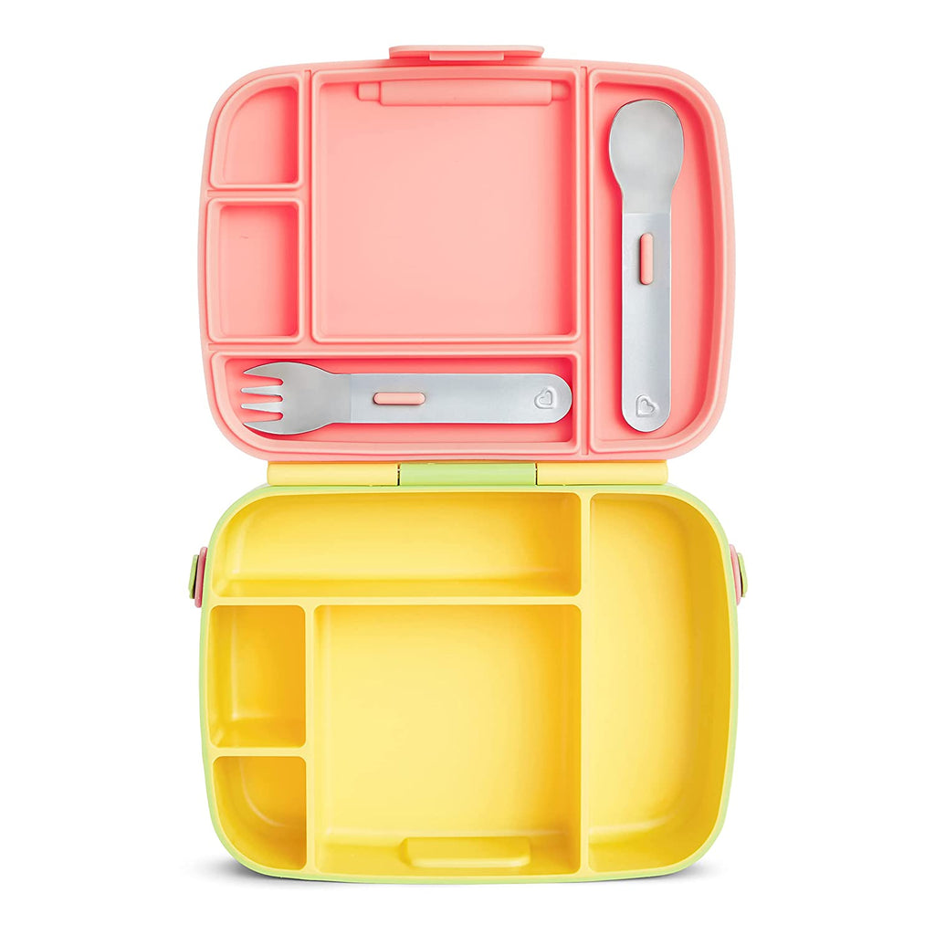 Munchkin Bento Box Toddler Lunch Box, BPA-Free, Green/Yellow/Pink