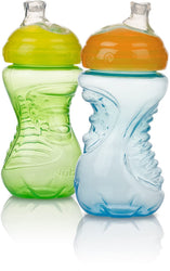 Nuby No Spill Click-it Grip n Sip cup, 2 pack, Yellow and Aqua