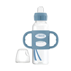 Dr. Brown’s Milestones Narrow Sippy Bottle with 100% Silicone Handles, Easy-Grip Bottle with Soft Sippy Spout, 8oz/250mL, BPA Free, Blue, 6m+