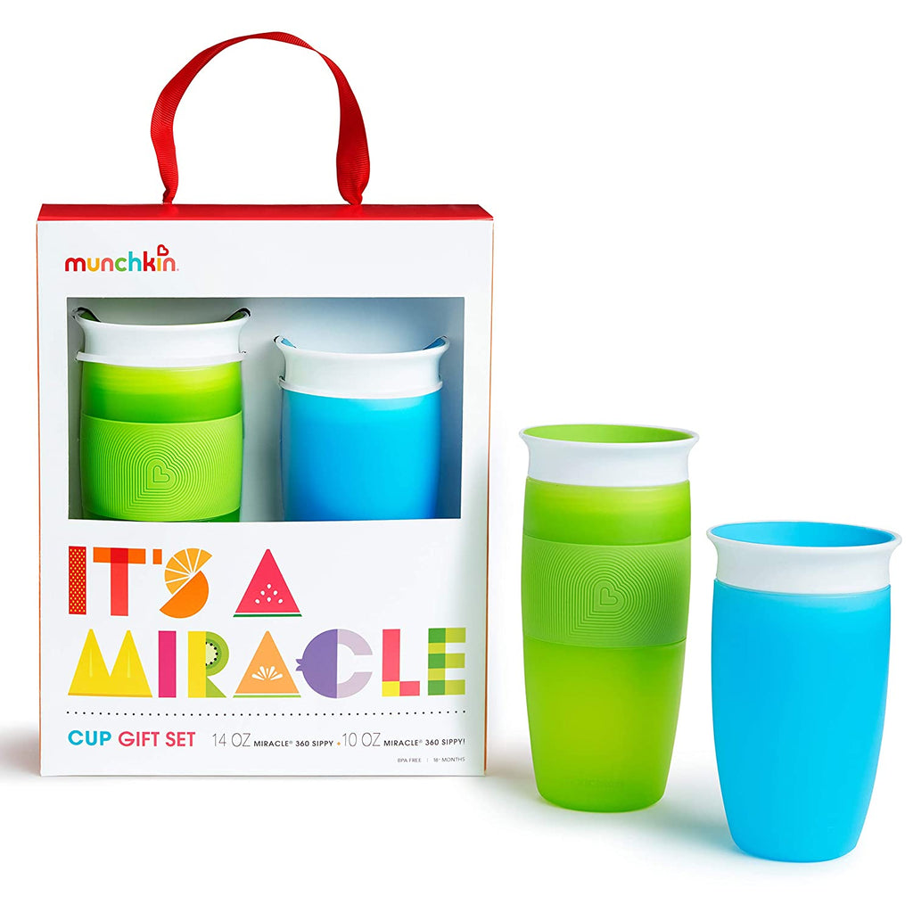 Munchkin It's a Miracle! 360 Sippy Cup Gift Set, Includes 10oz & 14oz Miracle 360 Cup, Blue/Green