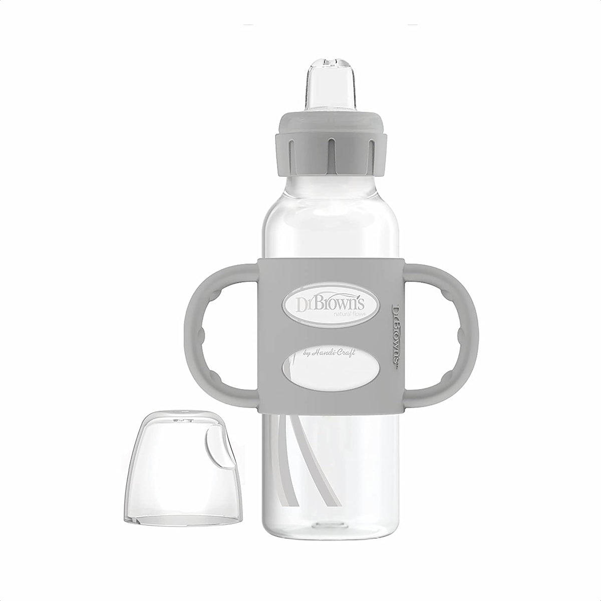 Dr. Brown's Milestones Narrow Sippy Bottle with 100% Silicone Handles, Easy-Grip Bottle with Soft Sippy Spout