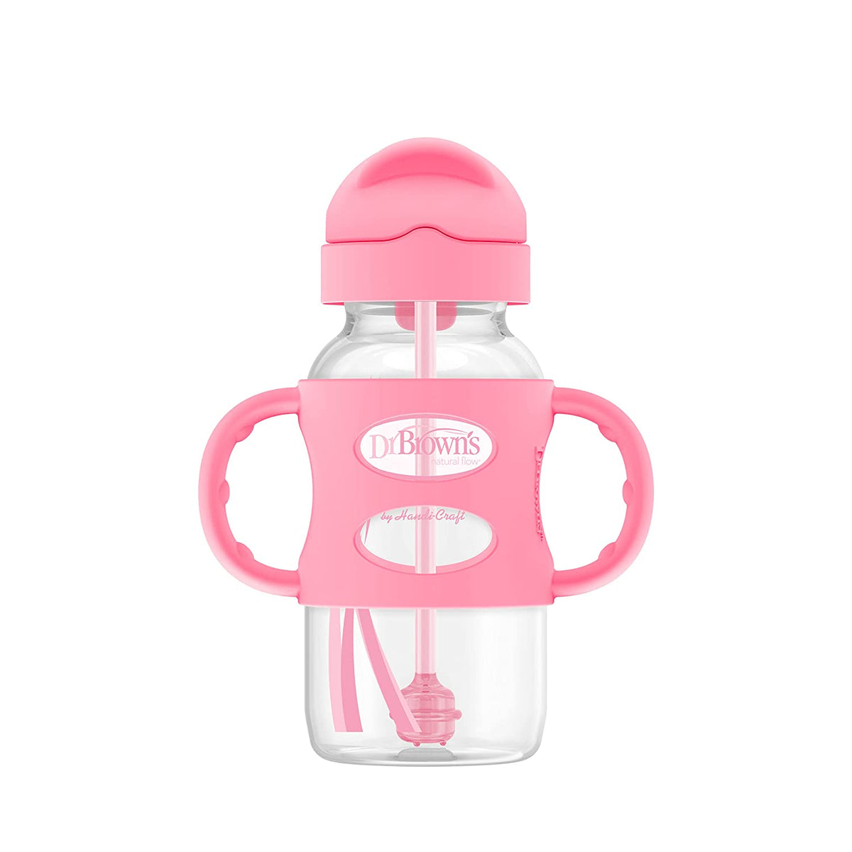Dr. Brown's Milestones Wide-Neck Sippy Straw Bottle with Silicone Handles, 9oz, Pink, 1 Pack, 6m+