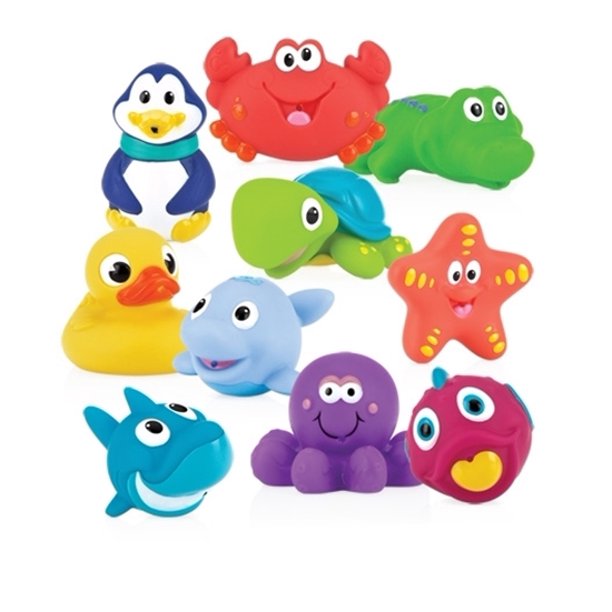 NUBY 10 Pack Little Squirts Fun Bath Toys, Assorted Characters