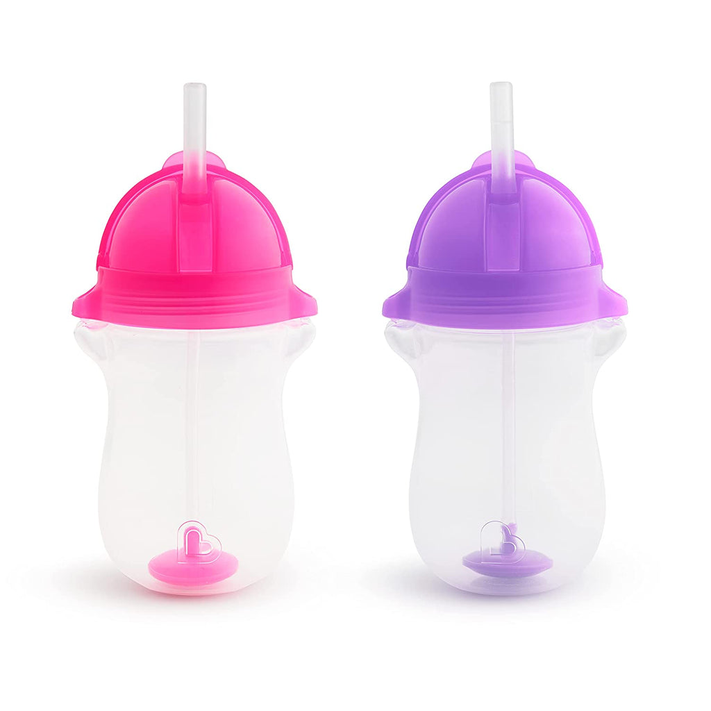 Munchkin Click Lock Any Angle Weighted Straw Cup, 10 Ounce, 2 Count, Pink/Purple