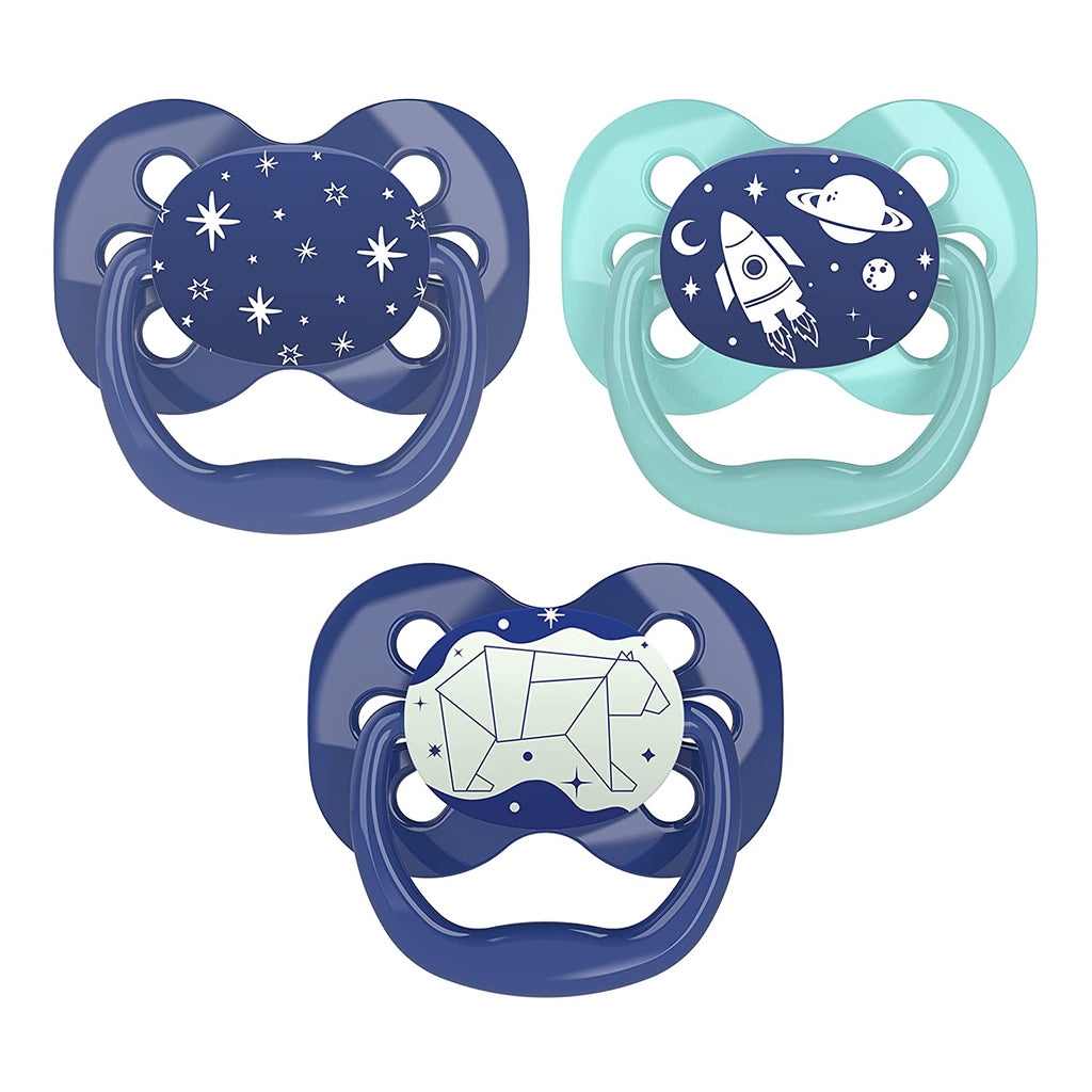 Dr. Brown's Advantage Symmetrical Pacifier with Air Flow - Blue Glow-in-the-Dark - 3-Pack - 0-6m