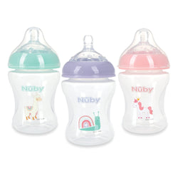 Nuby Infant Baby Bottles with Slow Flow Nipple, 3 Pack, 8oz, Girl