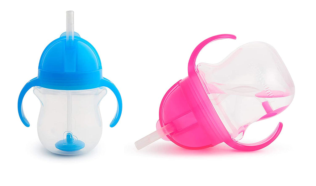 Munchkin Click Lock Weighted Straw Cup, 7 Ounce, Blue/Pink, Pack of 2