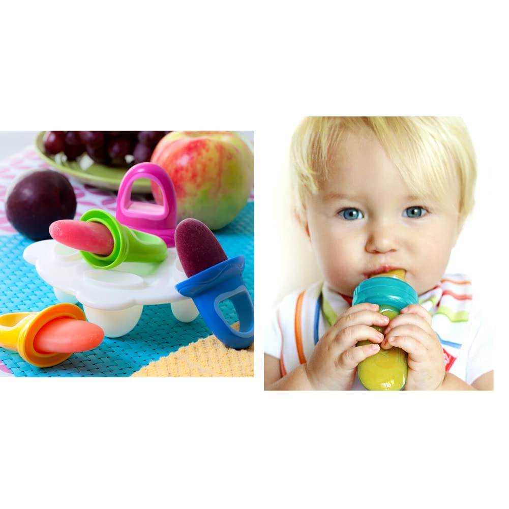 Nuby Garden Fresh Fruitsicle Molds with Trays for Ice Cream Popsicles & EZ Squee-Z Self-Feeding Silicone Baby Food Dispenser