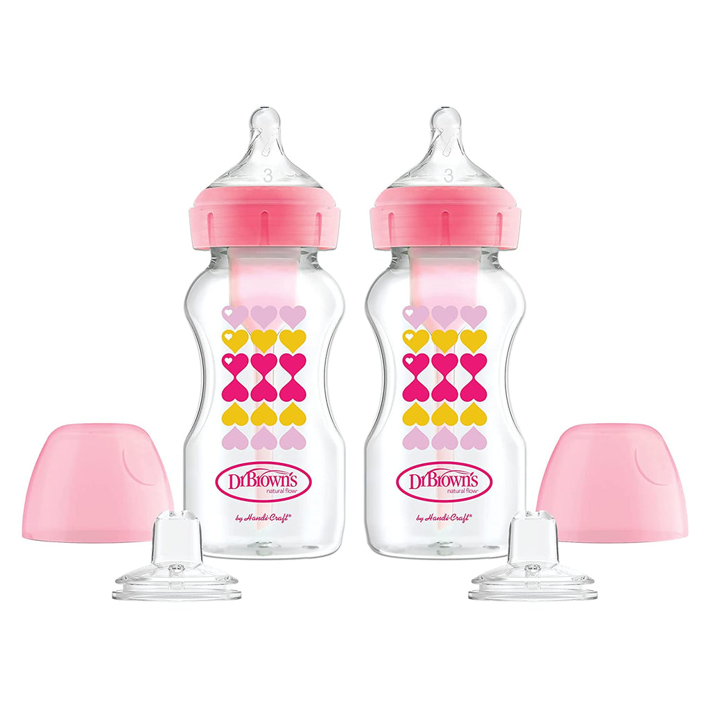  Dr. Brown's Natural Flow Anti-Colic Options+ Wide-Neck Baby  Bottle Newborn Feeding Set with Baby Bottle Travel Caps : Baby