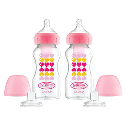 Dr. Brown’s Natural Flow Anti-Colic Options+ Wide-Neck Sippy Bottle Starter Kit, 9oz/270mL, 2pack, Pink