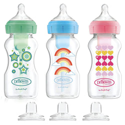 Dr. Brown’s Natural Flow Anti-Colic Options+ Wide-Neck Sippy Bottle Starter Kit, 9oz/270mL, 3pack, Green Blue Pink