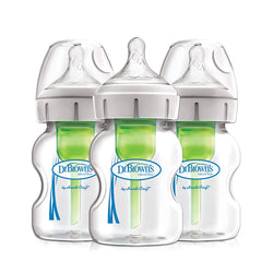 Dr. Brown’s Natural Flow Anti-Colic Options+ Wide-Neck Glass Baby Bottles 5 oz/150 mL, with Level 1 Slow Flow Nipple, 3 Pack, 0m+