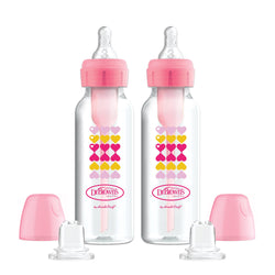 Dr. Brown’s Natural Flow Anti-Colic Options+ Narrow Sippy Bottle Starter Kit, 8oz/250mL, 2 packs, Pink