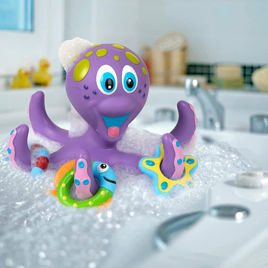 NUBY Floating Purple Octopus with 3 Hoopla Rings Interactive Bath Toy