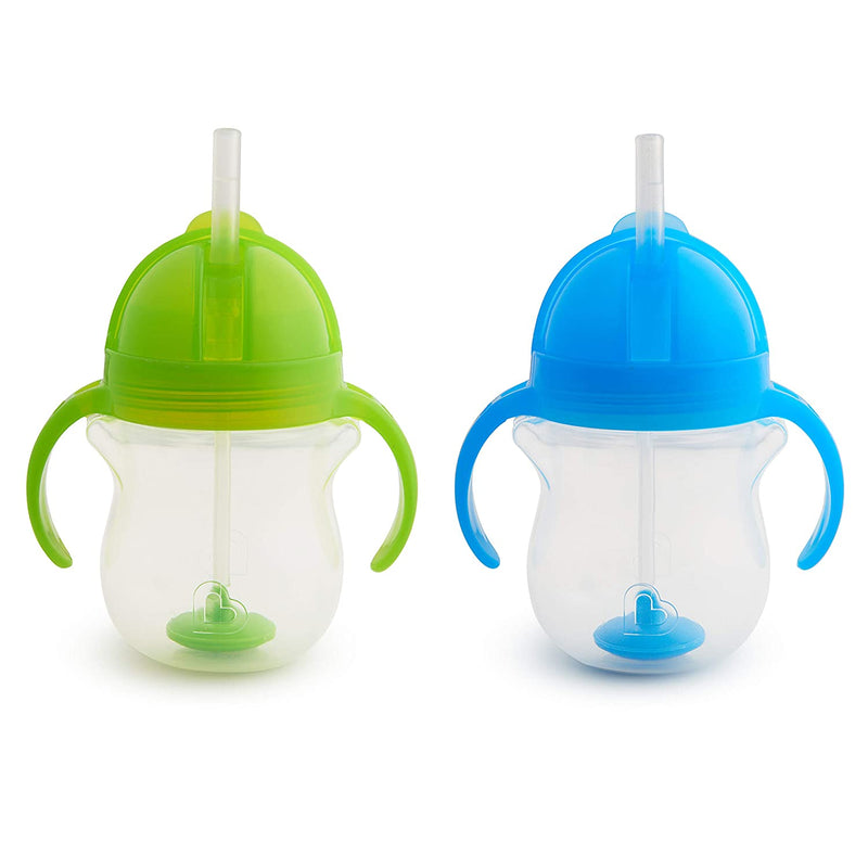 Munchkin Click Lock Weighted Straw Cup, 7oz, Blue/Green, Pack of 2