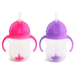 Munchkin Click Lock Weighted Straw Cup, 7 Ounce, Pink/Purple, Pack of 2