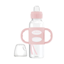 Dr. Brown’s Milestones Narrow Sippy Bottle with 100% Silicone Handles, Easy-Grip Bottle with Soft Sippy Spout, 8oz/250mL, BPA Free, Pink, 6m+