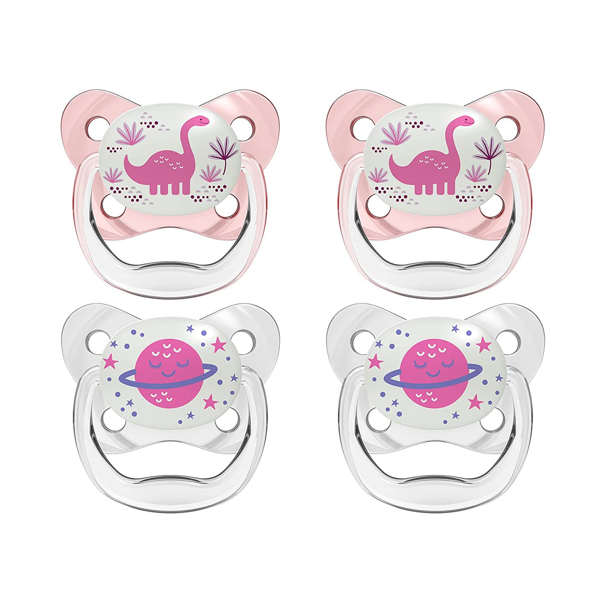 Dr. Brown's PreVent Orthodontic Baby Pacifier, Stage 2, 6-18m, 4-Pack, Glow in the Dark - Pink